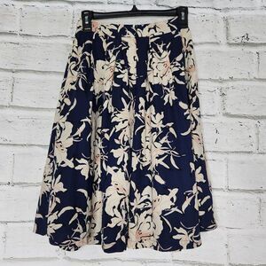 ASTR Women's Pleated Silky Skirt Dark Blue Pink Floral XS